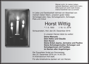 Traueranzeige von wittig Horst von Frankenpost