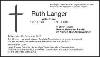 Traueranzeige von Ruth Langer von Neue Presse Coburg
