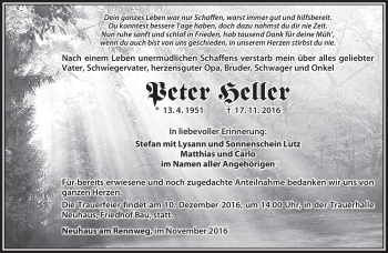 Traueranzeige von Peter Heller von Südthüringer Presse