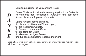 Traueranzeige von Johanna Krauß von Frankenpost