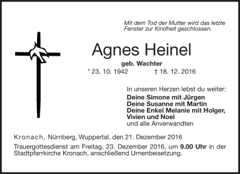 Traueranzeige von Agnes Heinel von Neue Presse Coburg