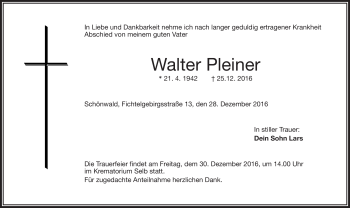 Traueranzeige von Walter Pleiner von Frankenpost