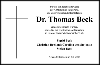 Traueranzeige von Thomas Beck von Südthüringer Presse