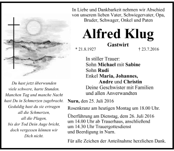 Traueranzeige von Alfred Klug von Neue Presse Coburg