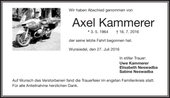 Traueranzeige von Axel Kammerer von Frankenpost