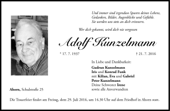 Traueranzeige von Adolf Kunzelmann von Neue Presse Coburg