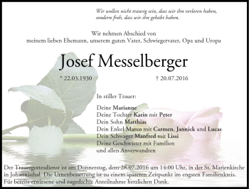 Traueranzeige von Josef Messelberger von Neue Presse Coburg