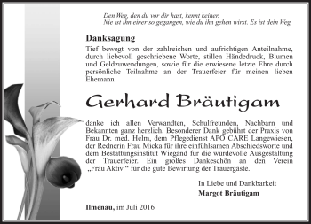 Traueranzeige von Gerhard Bräutigam von Südthüringer Presse