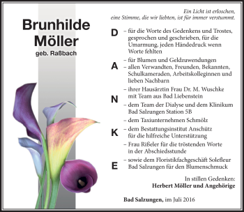 Traueranzeige von Brunilde Möller von Südthüringer Presse
