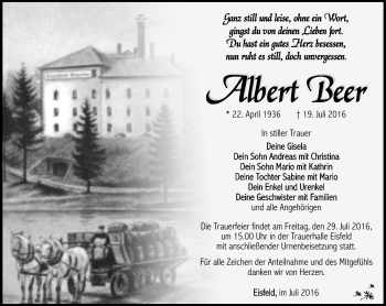 Traueranzeige von Albert Beer von Südthüringer Presse