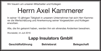 Traueranzeige von Axel Kammerer von Frankenpost