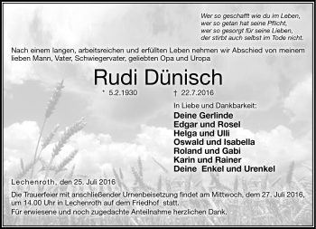 Traueranzeige von Rudi Dünisch von Neue Presse Coburg