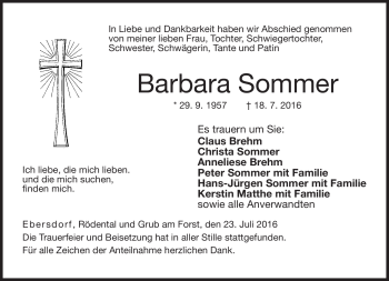Traueranzeige von Barbara Sommer von Neue Presse Coburg