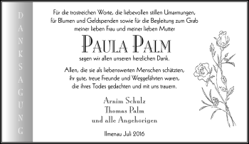 Traueranzeige von Paula Palm von Südthüringer Presse