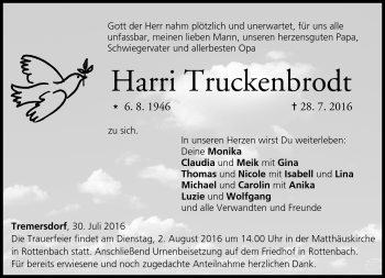 Traueranzeige von Harri Truckenbrodt von Neue Presse Coburg