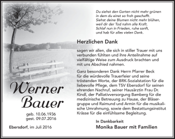 Traueranzeige von Werner Bauer von Neue Presse Coburg