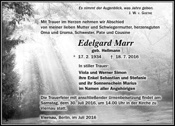 Traueranzeige von Edelgard Marr von Südthüringer Presse