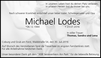 Traueranzeige von Michael Lodes von Neue Presse Coburg