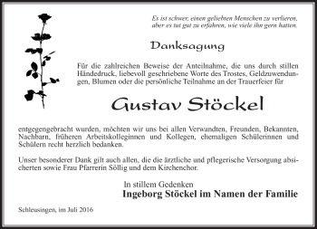 Traueranzeige von Gustav Stöckel von Südthüringer Presse