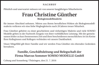 Traueranzeige von Christine Günther von Neue Presse Coburg