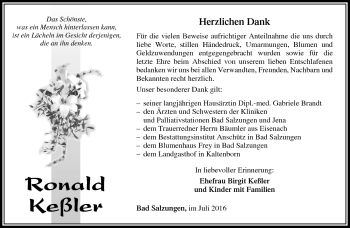 Traueranzeige von Ronald Keßler von Südthüringer Presse