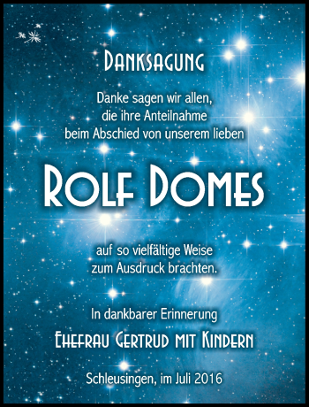 Traueranzeige von Rudolf Domes von Südthüringer Presse