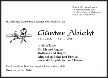 Traueranzeige von Günter Abicht von Südthüringer Presse