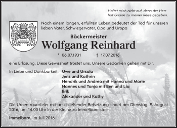 Traueranzeige von Wolfgang Reinhard von Südthüringer Presse