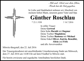 Traueranzeige von Günther Roschlau von Neue Presse Coburg
