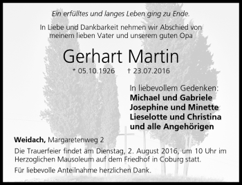 Traueranzeige von Gerhart Martin von Neue Presse Coburg