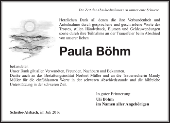 Traueranzeige von Paula Böhm von Südthüringer Presse