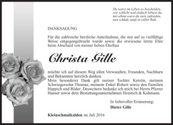 Traueranzeige von Christa Gille von Südthüringer Presse
