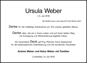 Traueranzeige von Ursula Weber von Neue Presse Coburg