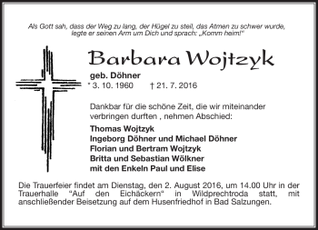 Traueranzeige von Barbara Wojtzyk von Südthüringer Presse