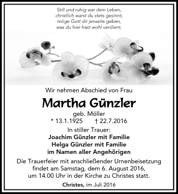 Traueranzeige von Martha Günzler von Südthüringer Presse