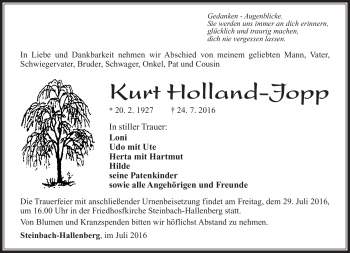 Traueranzeige von Kurt Holland-Jopp von Südthüringer Presse