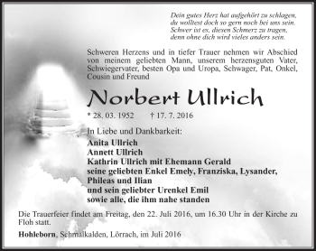 Traueranzeige von Norbert Ullrich von Südthüringer Presse