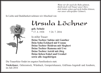 Traueranzeige von Ursula Löchner von Südthüringer Presse
