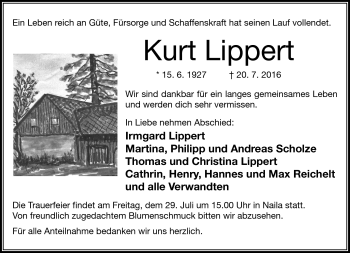 Traueranzeige von Kurt Lippert von Frankenpost