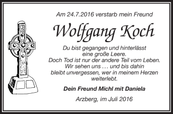 Traueranzeige von Wolfgang Koch von Frankenpost