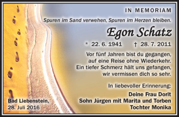 Traueranzeige von Egon Schatz von Südthüringer Presse