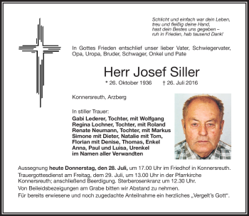 Traueranzeige von Josef Siller von Frankenpost