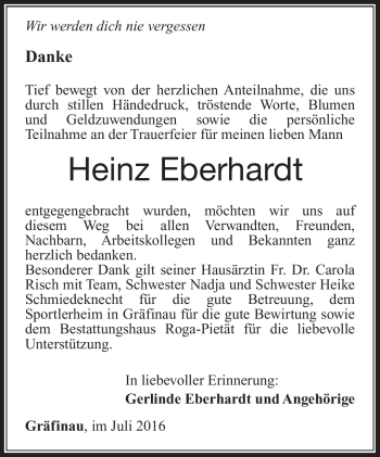 Traueranzeige von Heinz Eberhardt von Südthüringer Presse