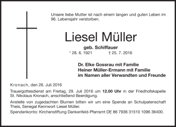 Traueranzeige von Liesel Müller von Neue Presse Coburg