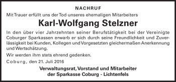 Traueranzeige von Karl-Wolfgang Stelzner von Neue Presse Coburg
