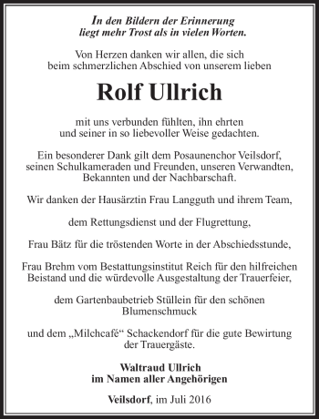 Traueranzeige von Rolf Ullrich von Südthüringer Presse