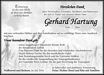 Traueranzeige von Gerhard Hartung von Südthüringer Presse