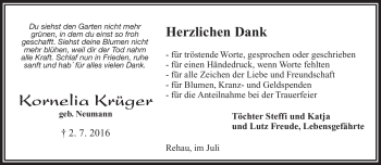 Traueranzeige von Kornelia Krüger von Frankenpost