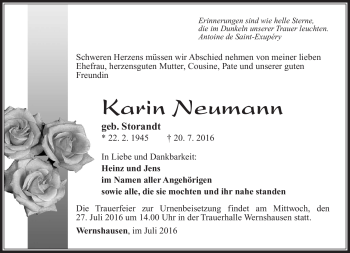 Traueranzeige von Karin Neumann von Südthüringer Presse