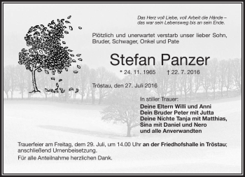 Traueranzeige von Stefan Panzer von Frankenpost